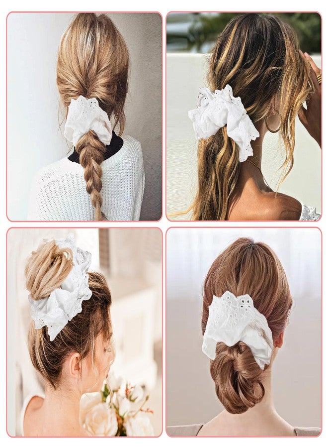 Tyqour 2Pcs White Oversized Scrunchies for Women - Double Layer Jumbo Large Lace No Damage Hair Ties - Elastic Ponytail Holders Accessories for Curly Hair - Image 2